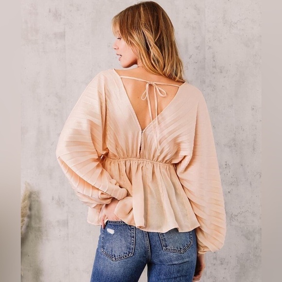 WILLOW & ROOT Pleated Chiffon Dolman Blouse Dusty Pink Size L NWT - Picture 7 of 9